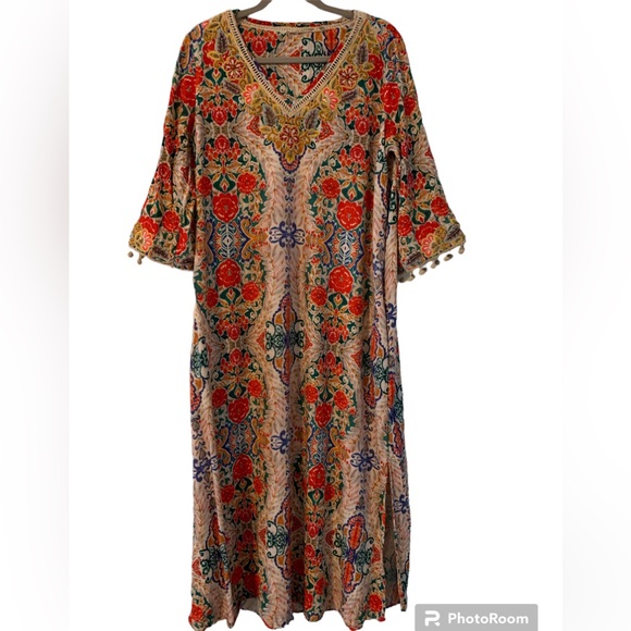 Soft Surroundings Dresses & Skirts - Soft Surroundings Maxi Dress with Embellished Neckline.  Size:  L.  Side slits.